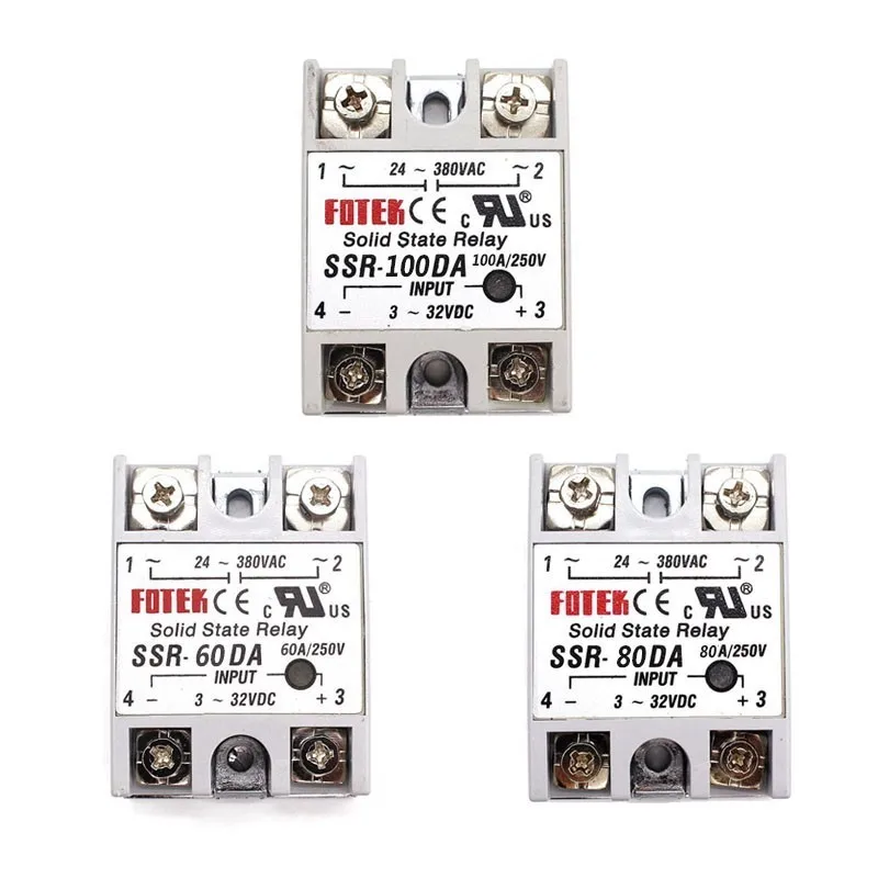 Solid State Relay 12v 24v SSR-60DA SSR-80DA SSR-100DA 60A 80A 100A 3-32V DC TO 24-380V AC SSR fuse for home applicance