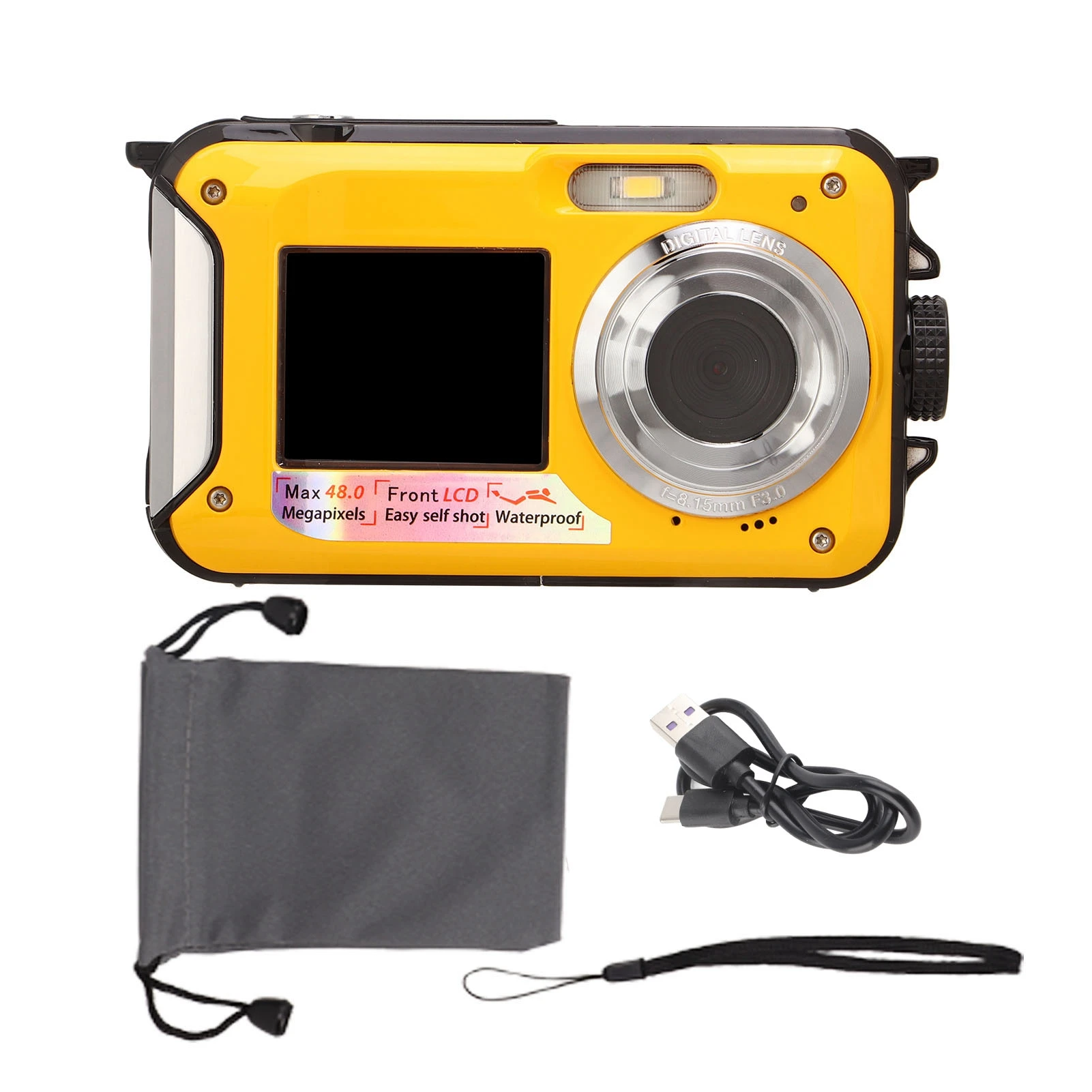 Full Hd 2.7K 48mp 10ft Waterdichte Onderwater Digitale Camera 16x Digitale Zoom Voor Achter Dubbele Schermen Waterdichte Digitale Camera
