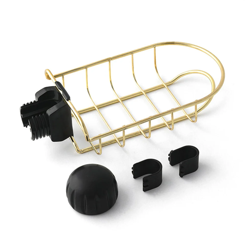 

1pc Faucet Storage Rack Adjustable Sponge Holder For Kitchen Sink Drainable Clip-On Water Tap Shelf No Drill Residue-Free Golden