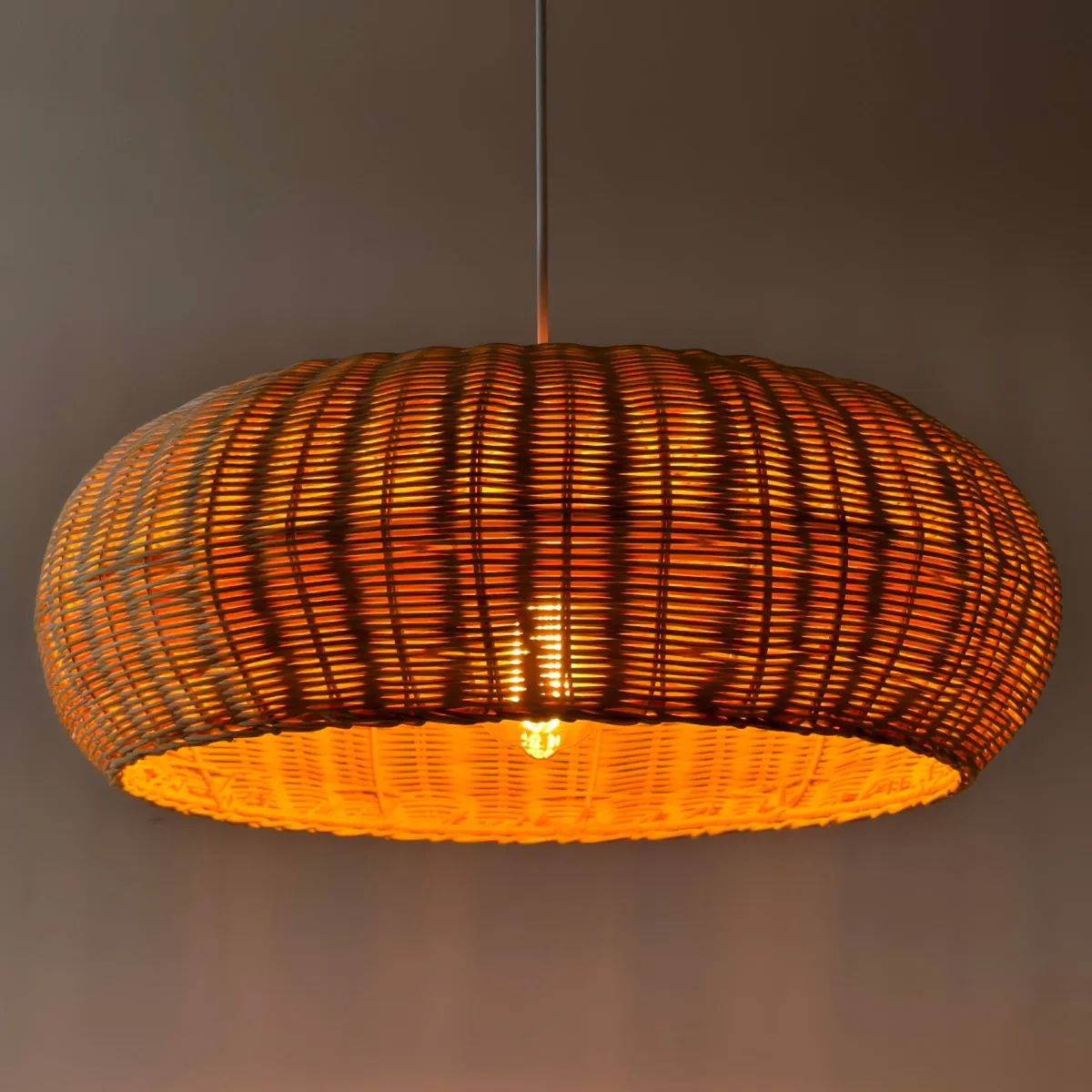 Handmade Rattan Wicker Chandeliers 1-Light Boho Pendant Light E27 Rustic Hanging Lamps Beige