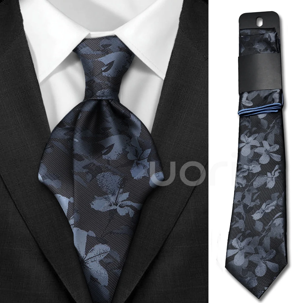 Neues Design, rot-blaues Blumen-Krawatten-Set mit Papierkarte, inklusive Taschentuch für Herrenmode, Hemd, Anzug, Accessoire, passend für Hochzeitsfeier