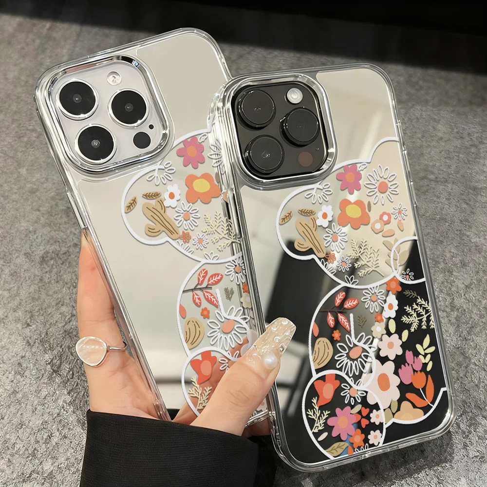 Luxus Make-Up Spiegel Telefon Fall Für iPhone 13 11 17 Pro Max 16 15 14 12 Air 16promax 17promax Blume Gemalt Funda Abdeckung Coque