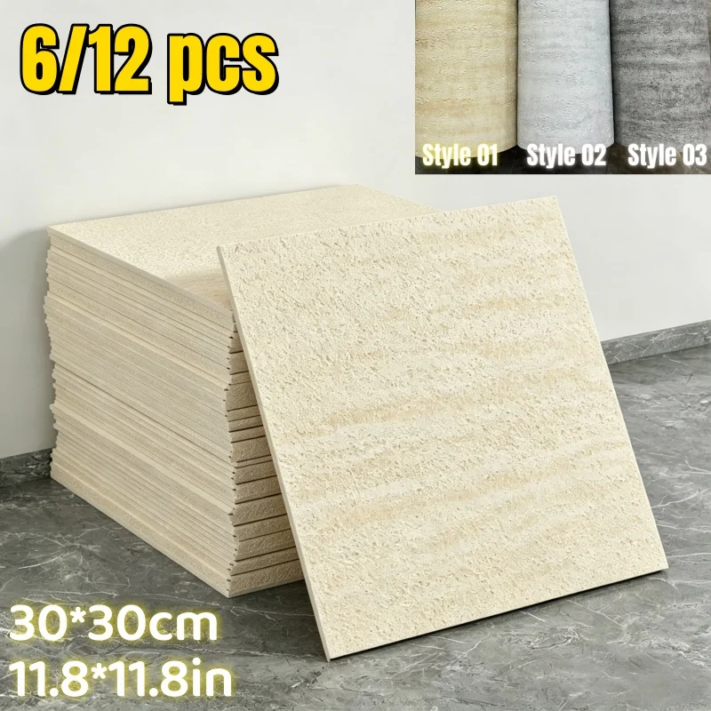 Foam Wall Panel Faux Travertine Self-Adhesive Wallpaper Slate Texture Wall Stickers Home Decor Restaurant Living Room Bedroom