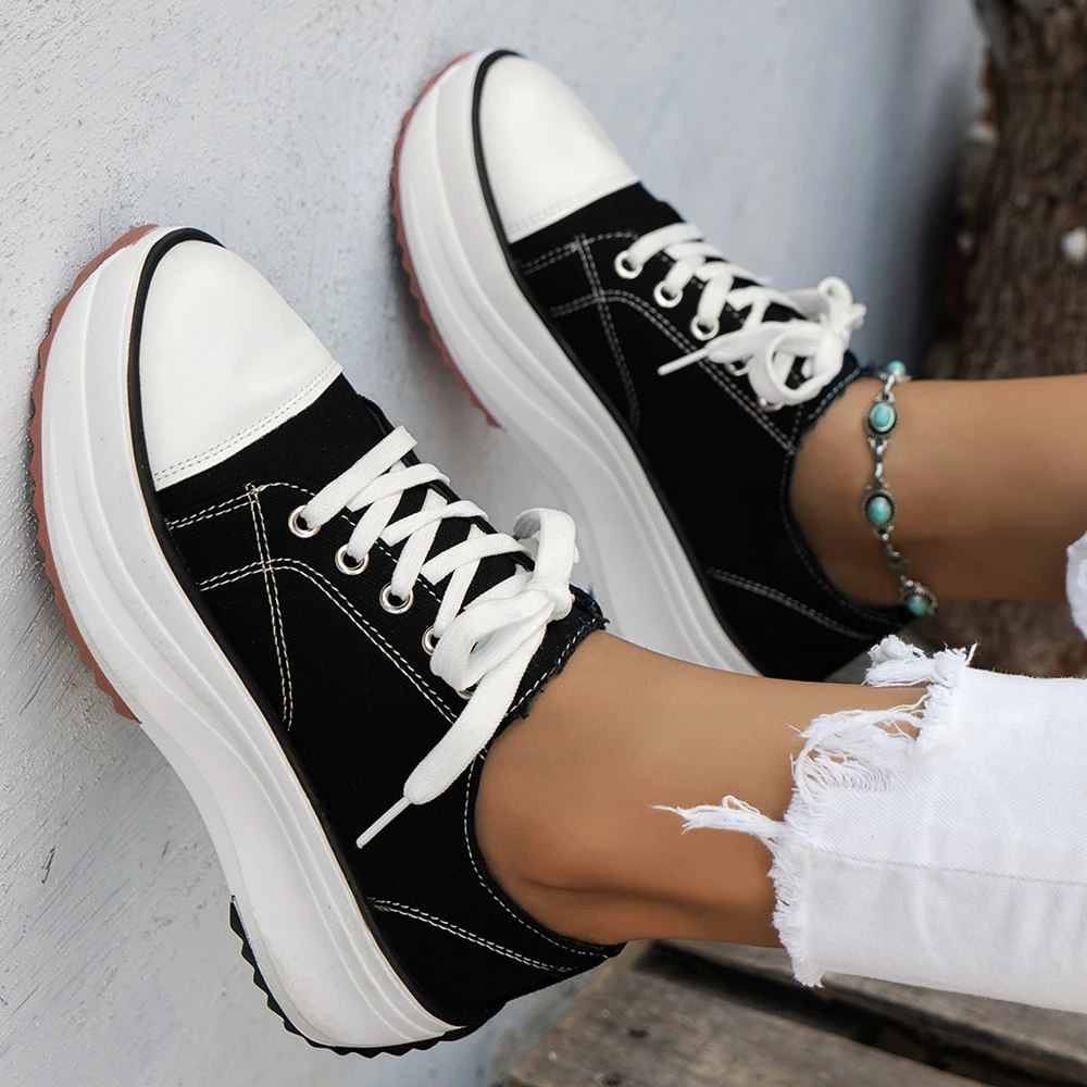 

【2025 New】Lace-up Canvas Shoes Thick Sole Rubber Anti-wear Ankle-high Casual Sport Shoes Breathable Mesh Vintage for