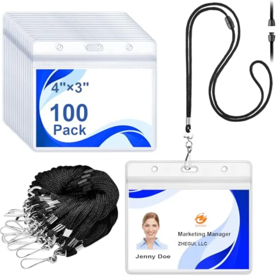 

Шнурки для бейджей с держателем для ID-карт, прозрачные горизонтальные держатели для ID-карт 4x3 с шнурком, водонепроницаемые держатели для именных бейджей оптом на шею