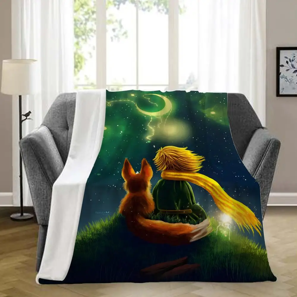 Whimsical Starry Planet Boy Throw Blanket, Fantasy Tale Boy On Small Asteroid With Star Print Soft Flannel Blanket, Dreamy Celes