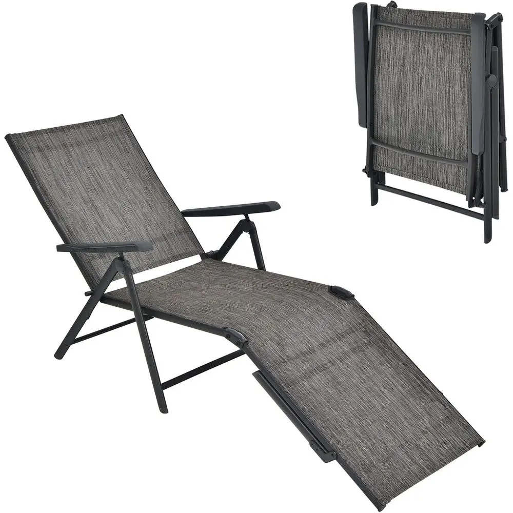 

Outdoor Reclining Chaise Lounge Chair with 5-Position Backrest & Adjustable Footrest, Grey
