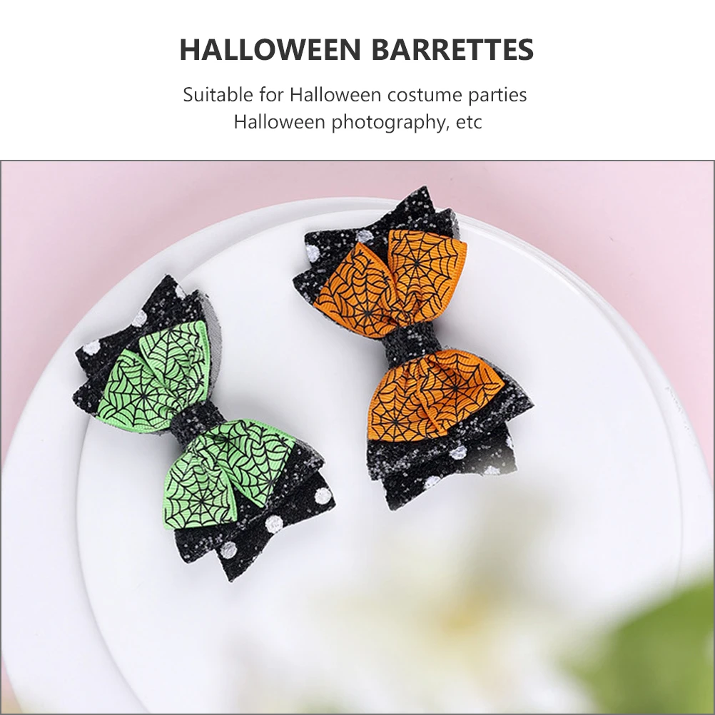 

4pcs Halloween Hairpins Faux Bowknot Clips For Kids Women Costume Party Spider Web Decorative Bow Barrettes Hair