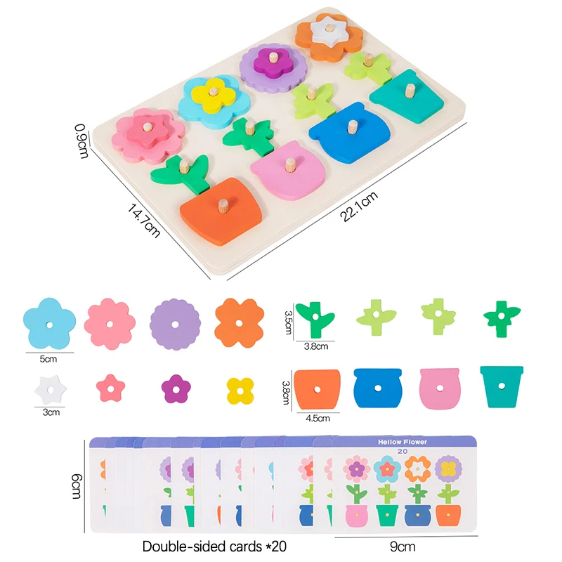 Lavagna puzzle abbinata ai fiori in legno: viene fornita con biglietti da sfida, riconoscimento dei colori e abilità di corrispondenza dei modelli per bambini