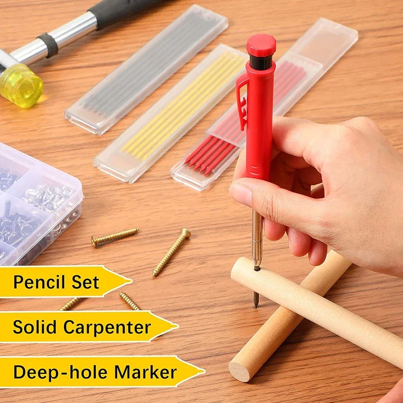 Solid Carpenter Mechanical Pencil With Sharpener For Woodworking Construction Long Head Carpenter Pencil Stationery Supplies New