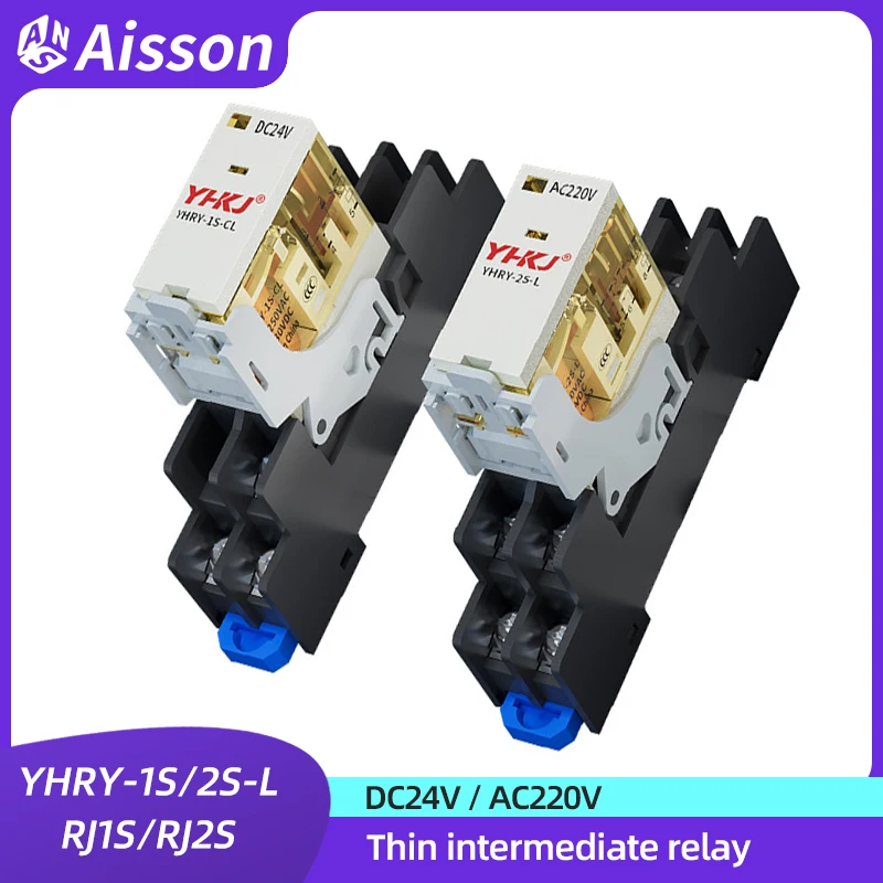 YHRY-1S-L RJ1S/2S Миниатюрное электромагнитное тонкое реле со светодиодным индикатором 5Pin 8Pin DC24V AC220V 1NO1NC 2NO2NC с основанием