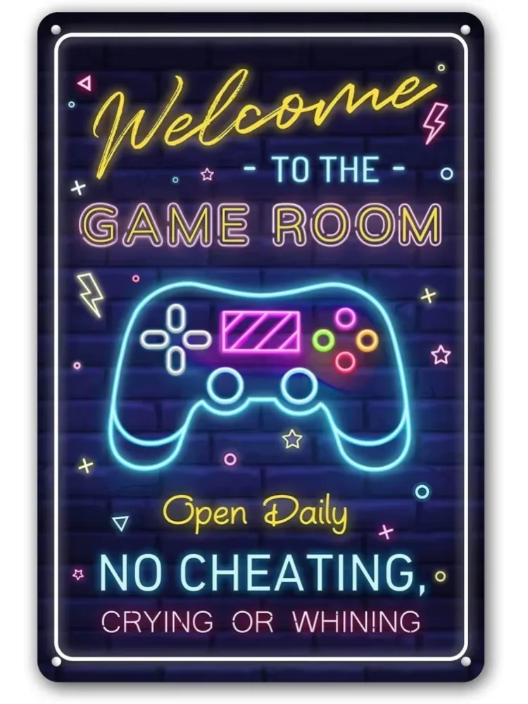 Letrero de bienvenida para la sala de juegos, decoración para la cueva del hombre - Regalos geniales de decoración para gamers, para niños y adolescentes | Accesorios y Decoración Perfectos para Sala de Juegos, 12 x 8 Pulgadas