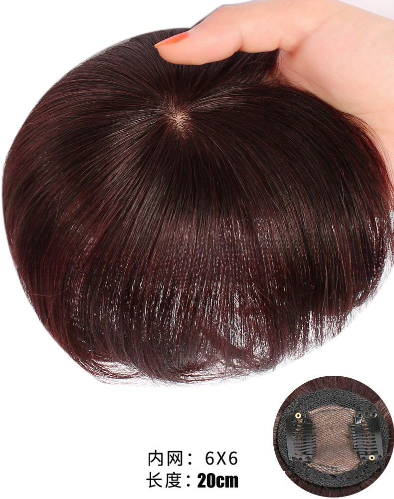 女性のためのフリンジ付き人間の髪の毛のトッパー,滑らかなヘアピース,ボリュームカバー,5x5cm, 6x6cm, 9x9cm