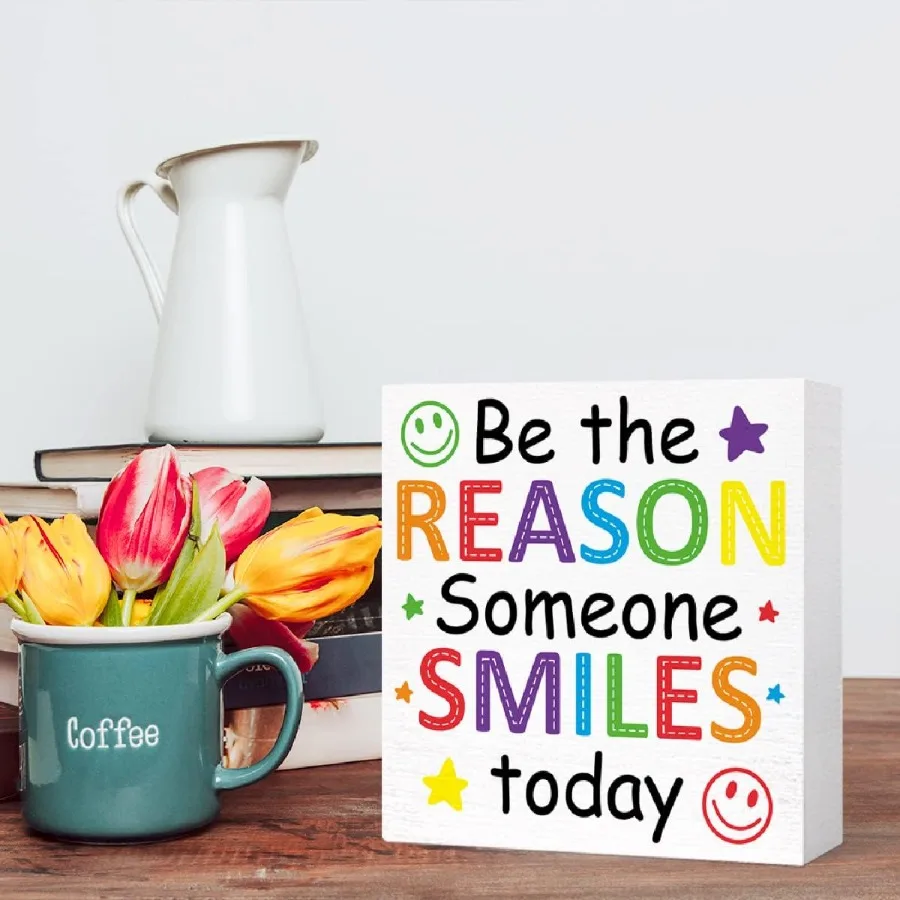 كن السبب شخص ما يبتسم اليوم علامة الخشب BlockInspiratiol صندوق خشبي علامة Motivatiol مكتب ديكور لمكتب مكعب يهتف