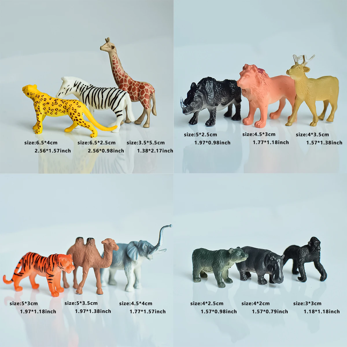 12 mini ensembles d'animaux sauvages simulés |   Jouets cognitifs interactifs parent-enfant |   Enseignement de la maternelle |   Ornements décoratifs |   Cadeaux d'été pour fête d'anniversaire pour enfants |   Lion, Tigre, Chameau, Éléphant, Léopard, Hippopotame, Zèbre, Orang-outan