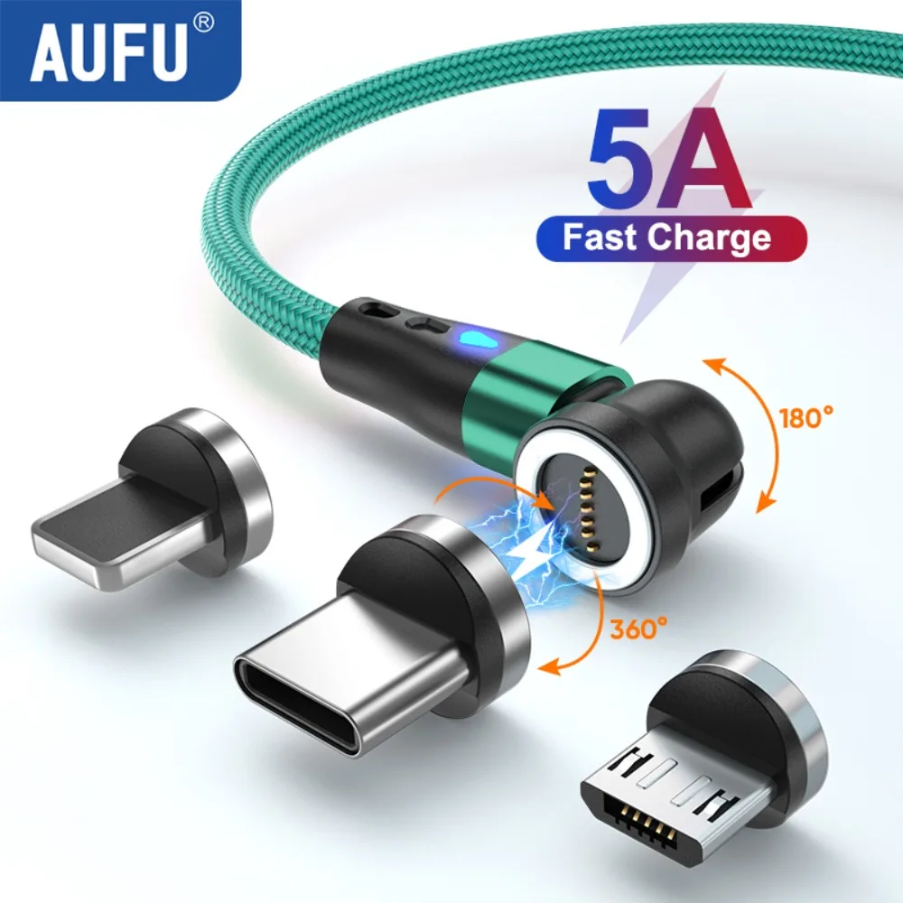 AUFU 5A 마그네틱 고속 충전 케이블, USB C타입 케이블, 아이폰 15, 삼성, 화웨이, 샤오미 자석 충전기 와이어 코드, USB 케이블 2m