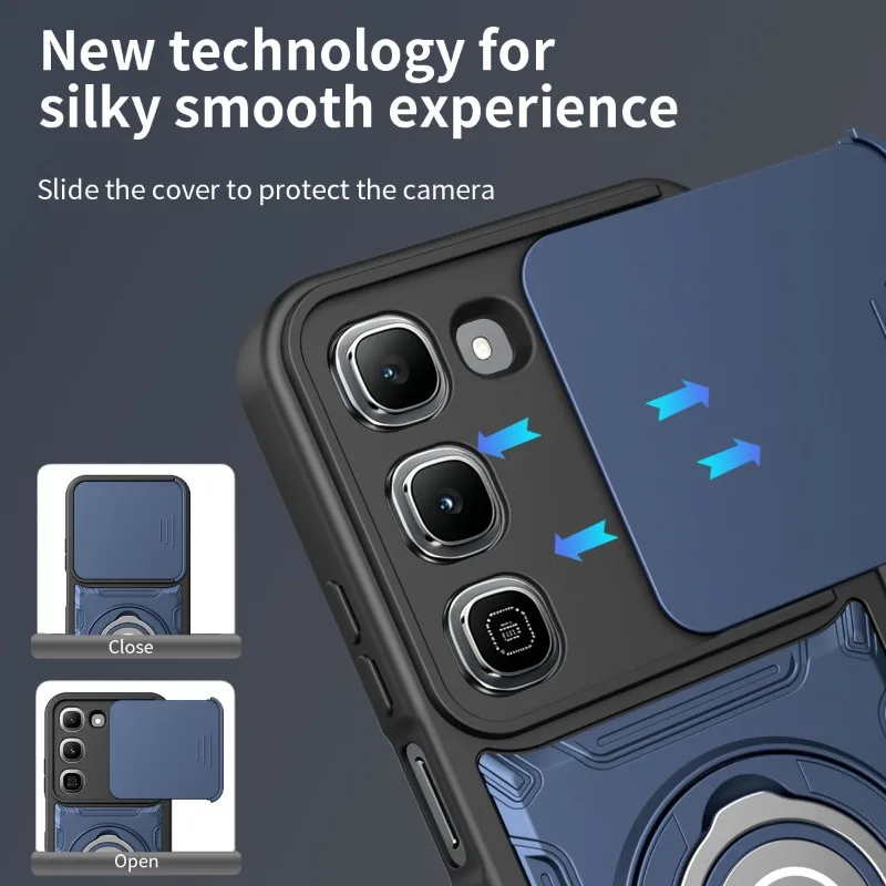 For Infinix Hot 70 Pro Armor Shockproof Slide Lens Protection Hard Case For INFINIX Hot 70Pro Magnetic Ring Holder Phone Cover