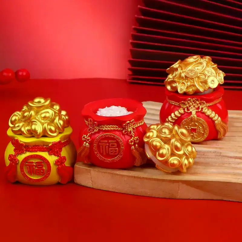 Chinese Lucky Money Bag Resin Ornament Fortune Bag Figurine Fortune Prosperity Statue For Home Office Desk Car Decoration