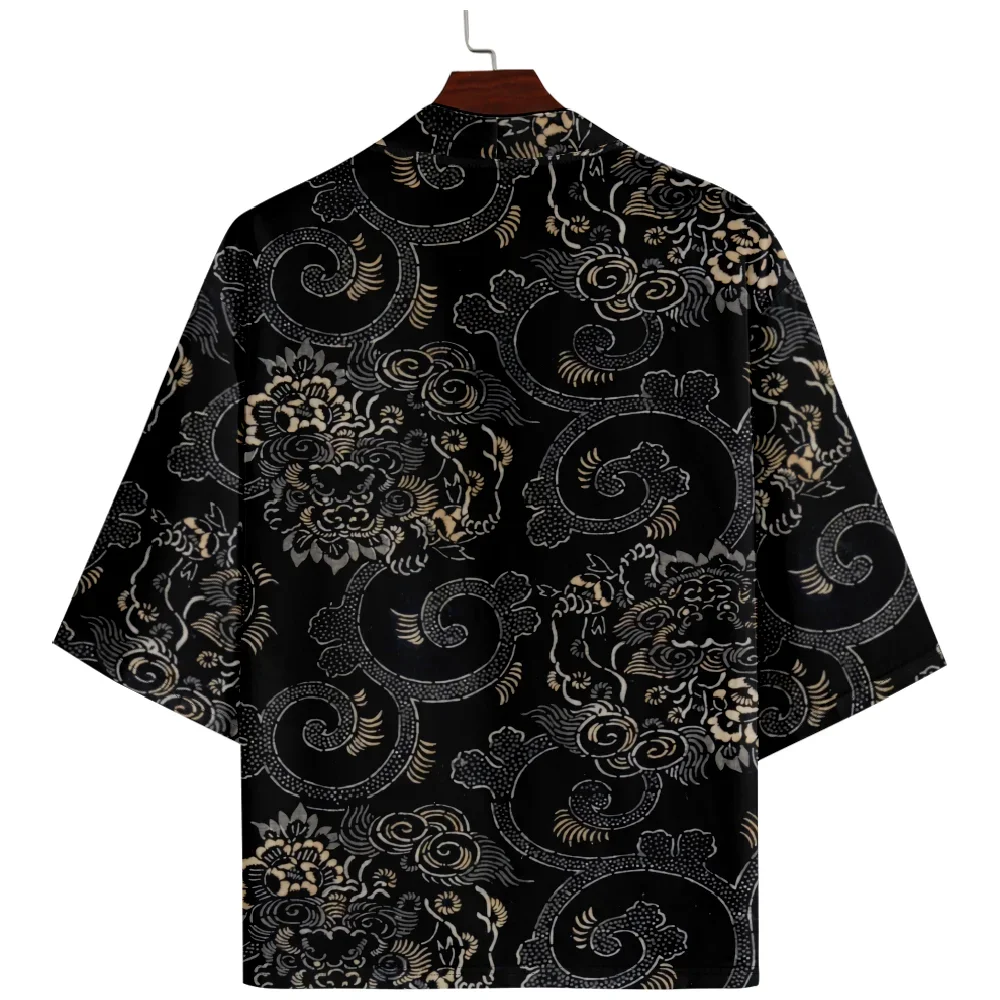 

Print Black Japanese Streetwear Style Samurai Shirt Clothing Traditional Haori Kimono Women Men Streetwear Cardigan 5XL 6XL ﻿