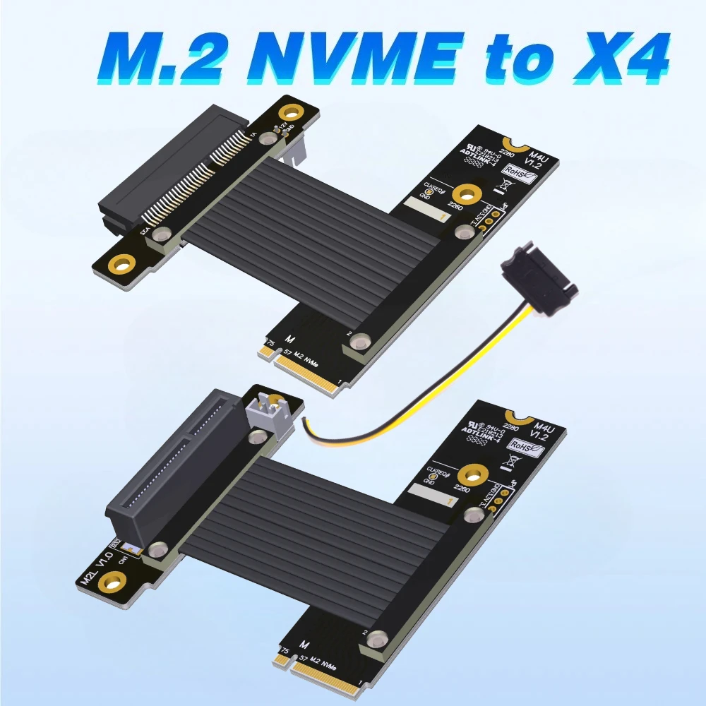 

New Gen4 PCIe 4.0 M.2 NVMe to x4 Riser Cable PCI-E 4X SSD RAID, LAN, GPU Capture Card Extender 90° Socket GPU 2280 M Key Adapter