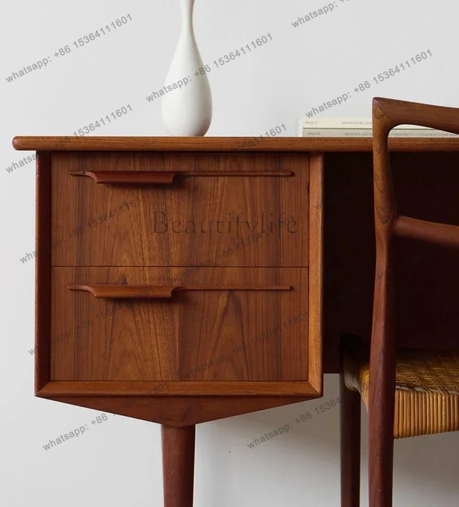 LXVintage design log desk cherry wood computer desk storage drawer danish writing desk teakSSS