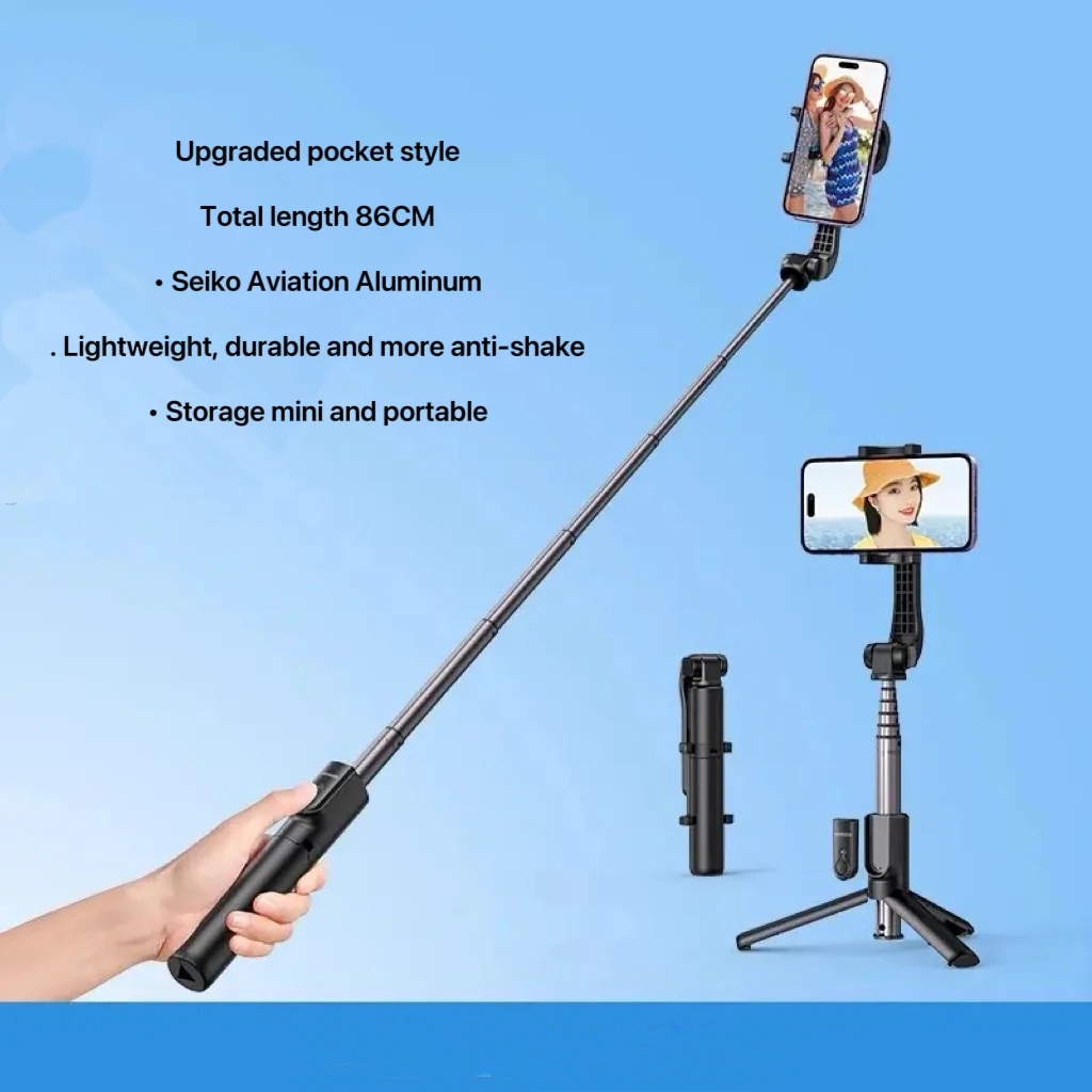 Soporte de palo de selfie con Bluetooth, trípode portátil, mini cámara de selfie giratoria, teléfono móvil universal, antivibración