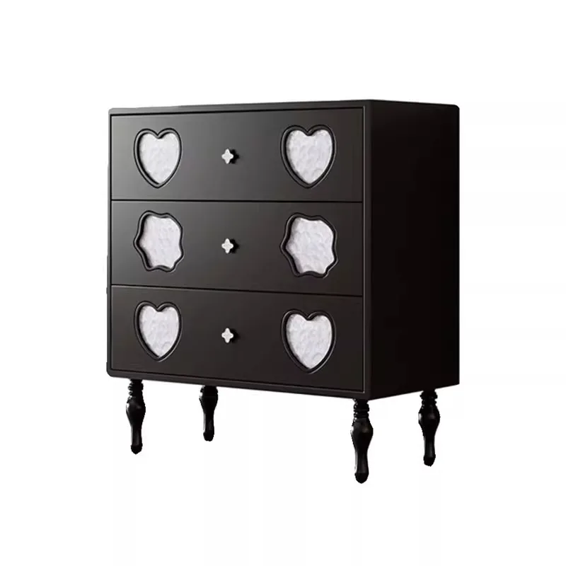 French chest cabinet, shell solid wood three-bucket cabinet, living room art storage cabinet c