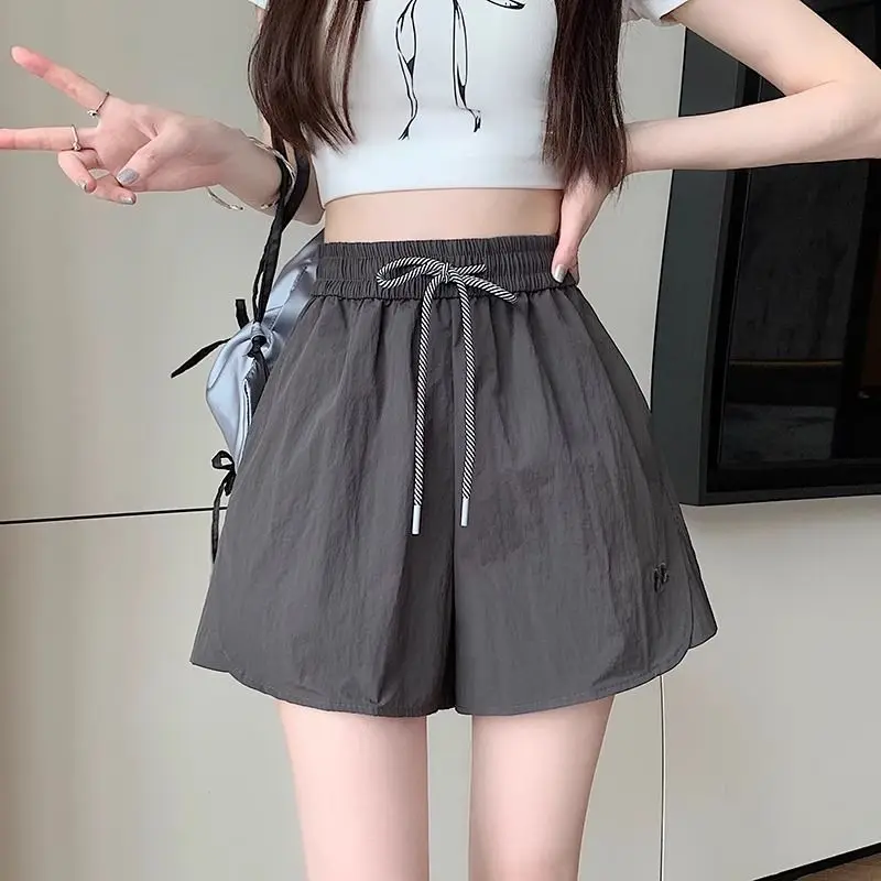 2026 Summer Women's Quick-dry Sports shorts New Woman Wide-leg Casual Shorts Korean Style Female Lace-up Waist Loose Shorts