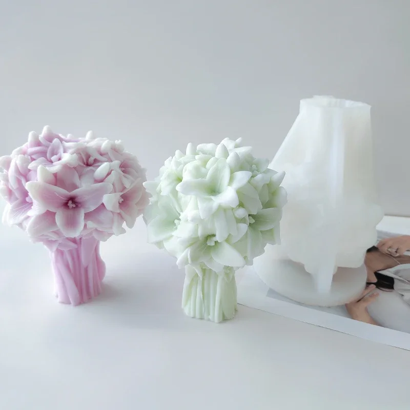 Silicone lily bouquet mold candle soap and silicone crafts elegant white flower design home decoration making tools