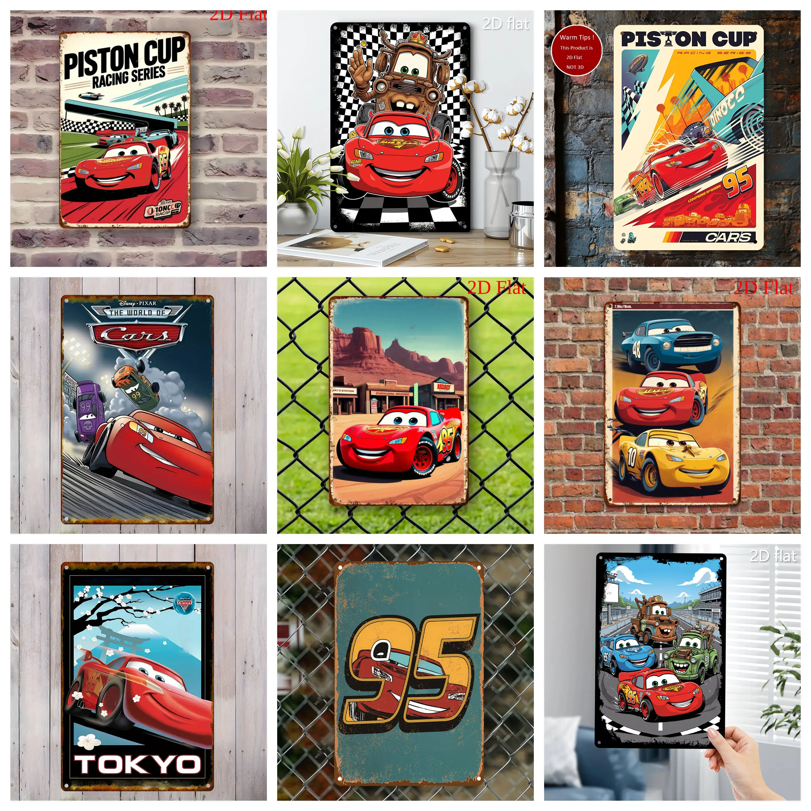 

Miniso Display of Lightning McQueen Race Decor Poster Tin Sign Metal Sign Decorative Plaque for Pub Bar Club Wall Decoration