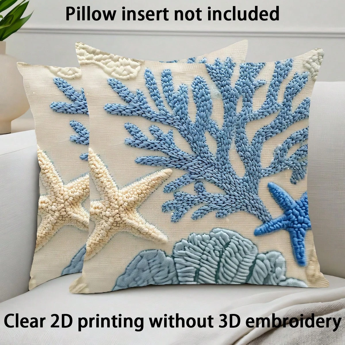 1pc Coastal Coral Starfish Throw Pillow Cover, 2D Double-Sided Print Soft Polyester Cushion Case for Home Sofa Bedroom Car Decor