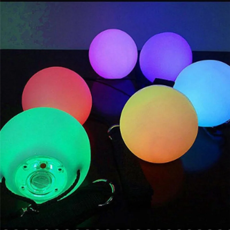 2 pezzi LED palline Poi Glow Poi palline LED Glow Toy Light Up Balls Arcobaleno alta stroboscopica palla rotante per bambini adulti