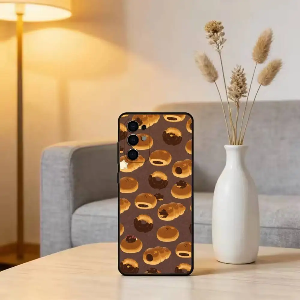 Cute Bread Illustration Phone Case Black Silicone Soft For Samsung S25,S24,S21,S22,S23,S30,Ultra,S20,Plus,Fe,Lite