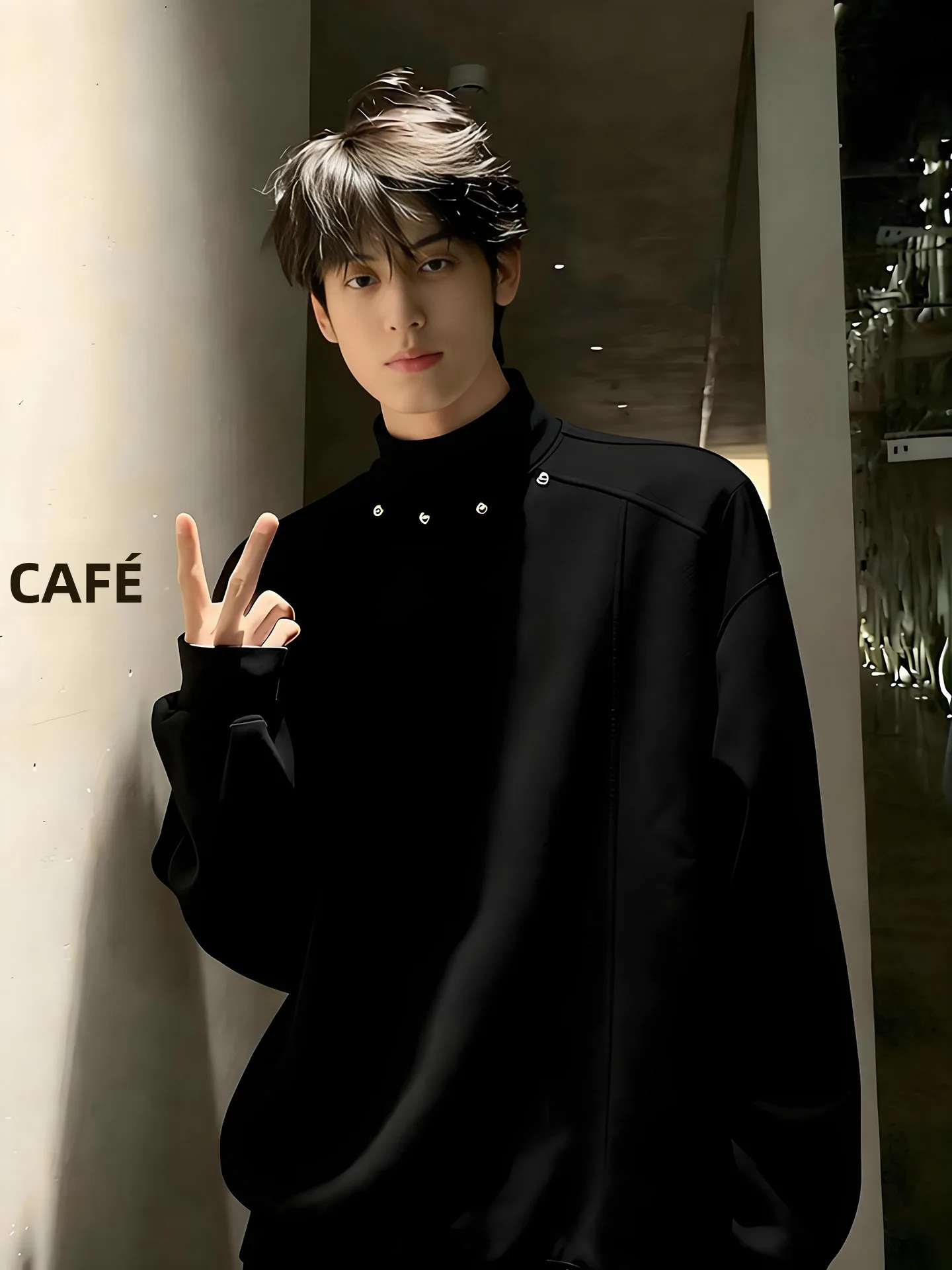 

Black Thickened Long Sleeve Half High Collar Men's Thermal T-Shirt Autumn Winter Warm Rivet Decorated Base Shirt for Outdoor ...