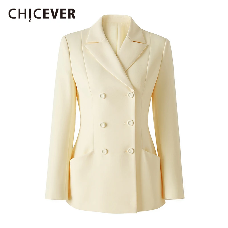 

CHICEVER Solid Temperament Blazer For Women Notched Collar Long Sleeve Tunic Spliced Double Breasted Slimming Blazers Female