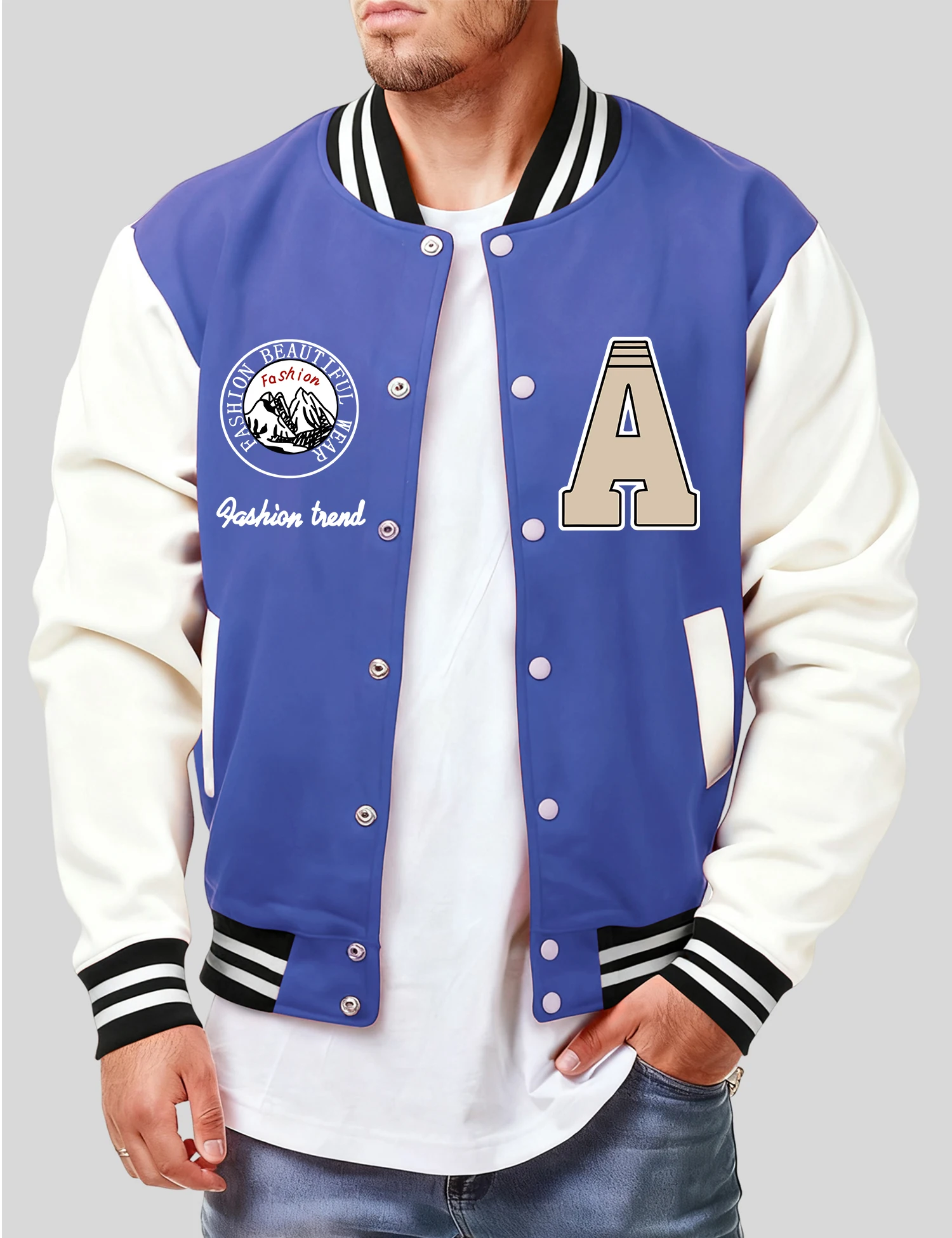 

Fashion Scenery And Letter A Print Male Baseball Jersey Loose Casual Jackets Street Fleece Tops Button Clothing For Men