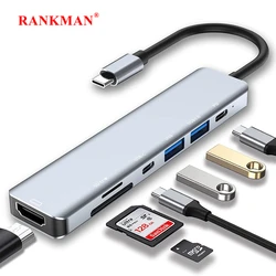 Rankman USB C Hub to 4K HDMI-Compatible USB 3.0 Type C SD TF Card Reader Docking for MacBook iPad Samsung S22 Dex TV Laptop