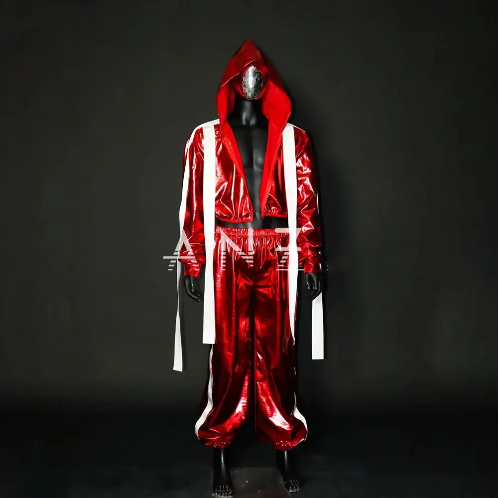 Moda sexy adulto jazz hip hop desempenho traje masculino feminino rua dança equipe conjunto palco wear vermelho laser jaqueta calças 2 peças