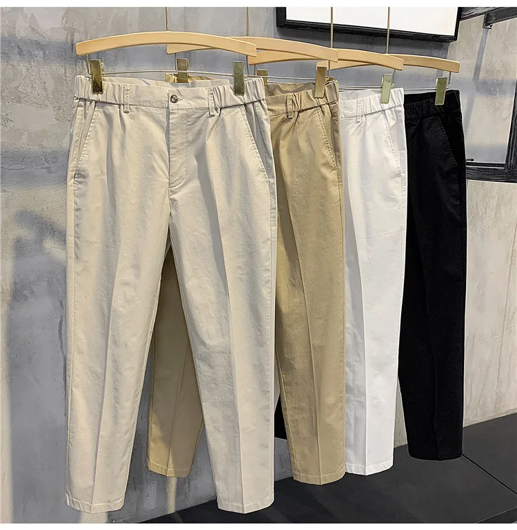 

2023 Spring Summer High-Quality Brand Cotton Pants Men Smooth Solid Color Casual Straight Full Office Formal Trousers Male L79