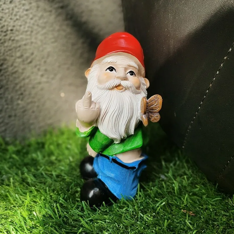 

Middle Finger Garden Gnome - Resin Dwarf Statue with Attitude, Funny Outdoor Decor Rebellious Old Man Ornament for Yard & Garden