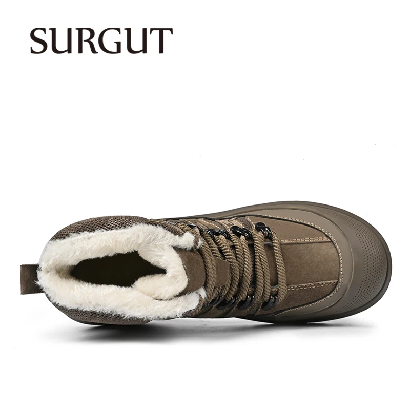 SURGUT Winter Men's Snow Boots Windproof Waterproof Ankle Support Rubber Outsole For Icy Road Walking Plus Size 38-46