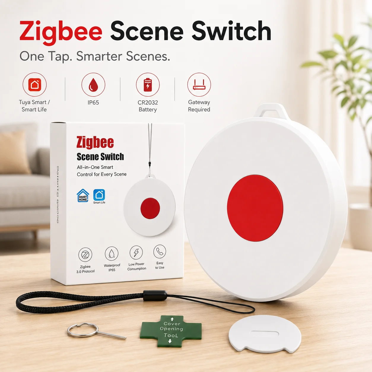 Tuya Zigbee Wireless Scene Switch Smart Button IP65 Waterproof One Touch Control Portable Remote for Smart Life App Gateway