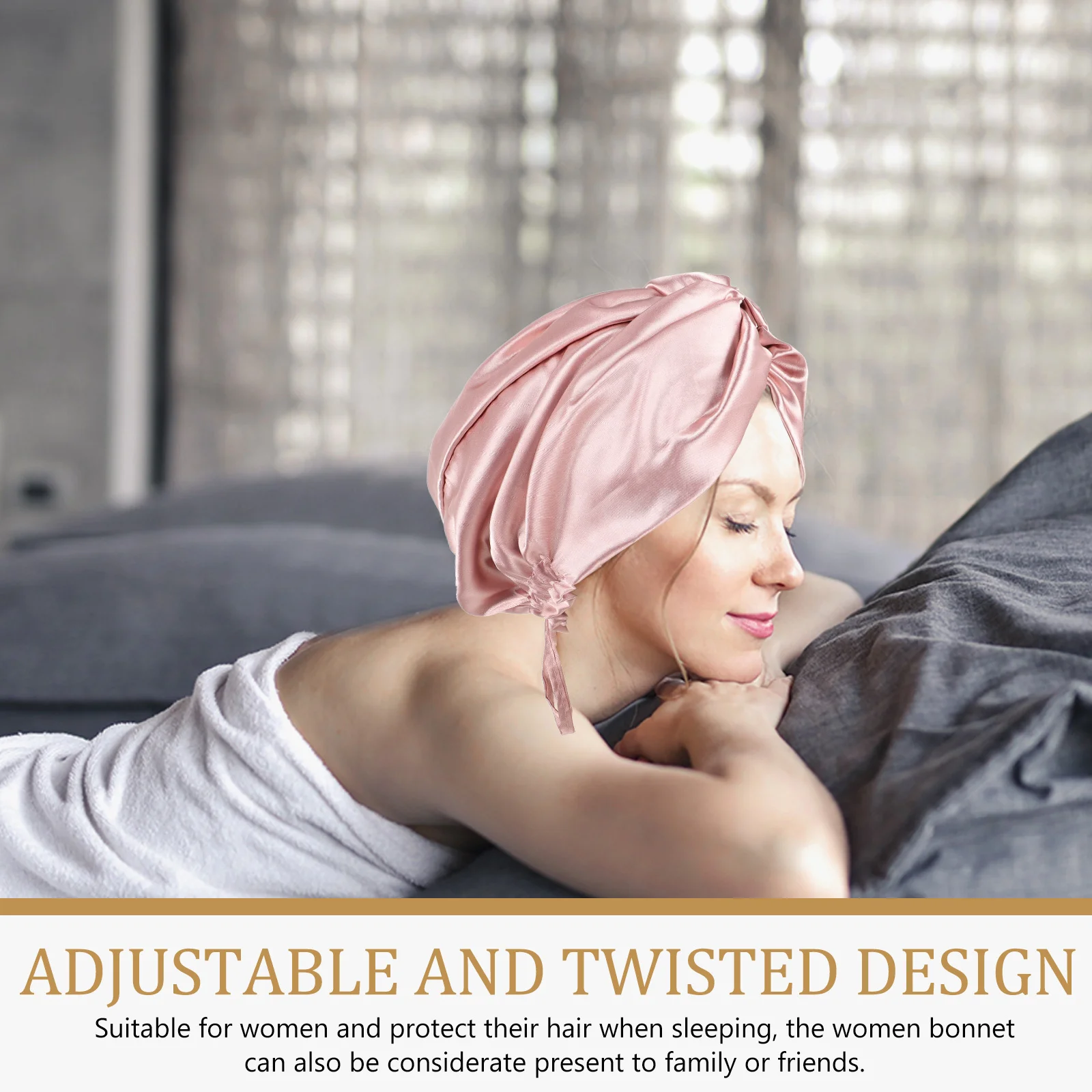 

1Set Bonnet Sleeping Hat Women Adjustable Twisted Fabric Hair Wrap Lightweight Breathable Sleeping Cap Protective Hair Cover