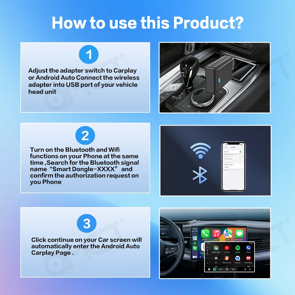 Carplay Adapter bezprzewodowy Android Auto 2 in1 Smart Dongle Play & Plug dla Lexus ES LC NX RC F ES hybryda LC NX hybryda NX UX