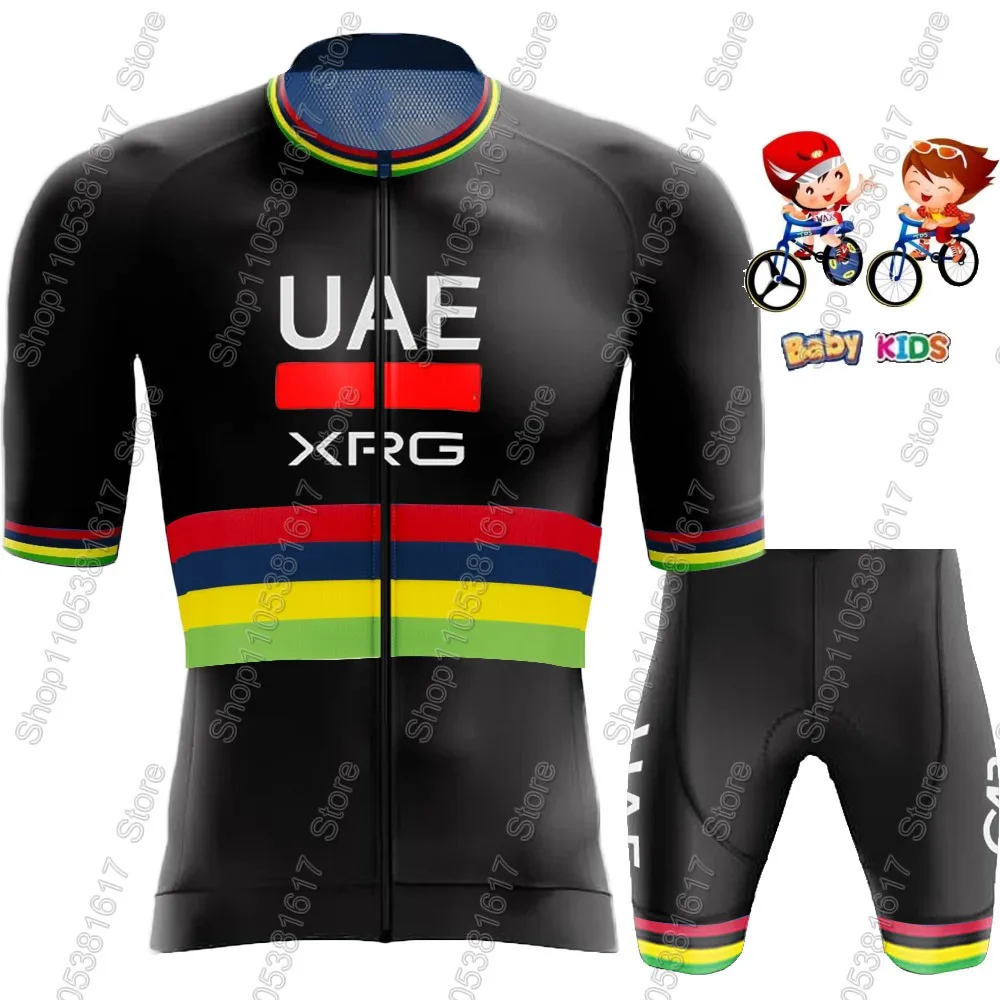 Kinder UAE Team 2026 Radsport-Trikot-Set Weltmeister Tadej Pogačar Jungen Mädchen Radsportbekleidung Kinder Rennrad-Shirt und -Hose