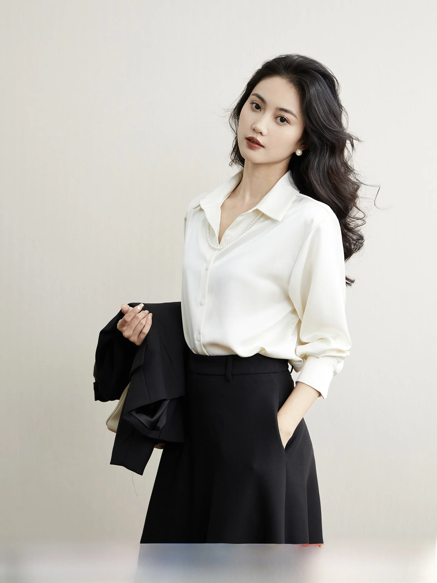 

TAIYANG OFFICE Silk Long Sleeve Shirt Women's Spring Office Commute Style Elegant Top Casual Straight Polyester Shirt