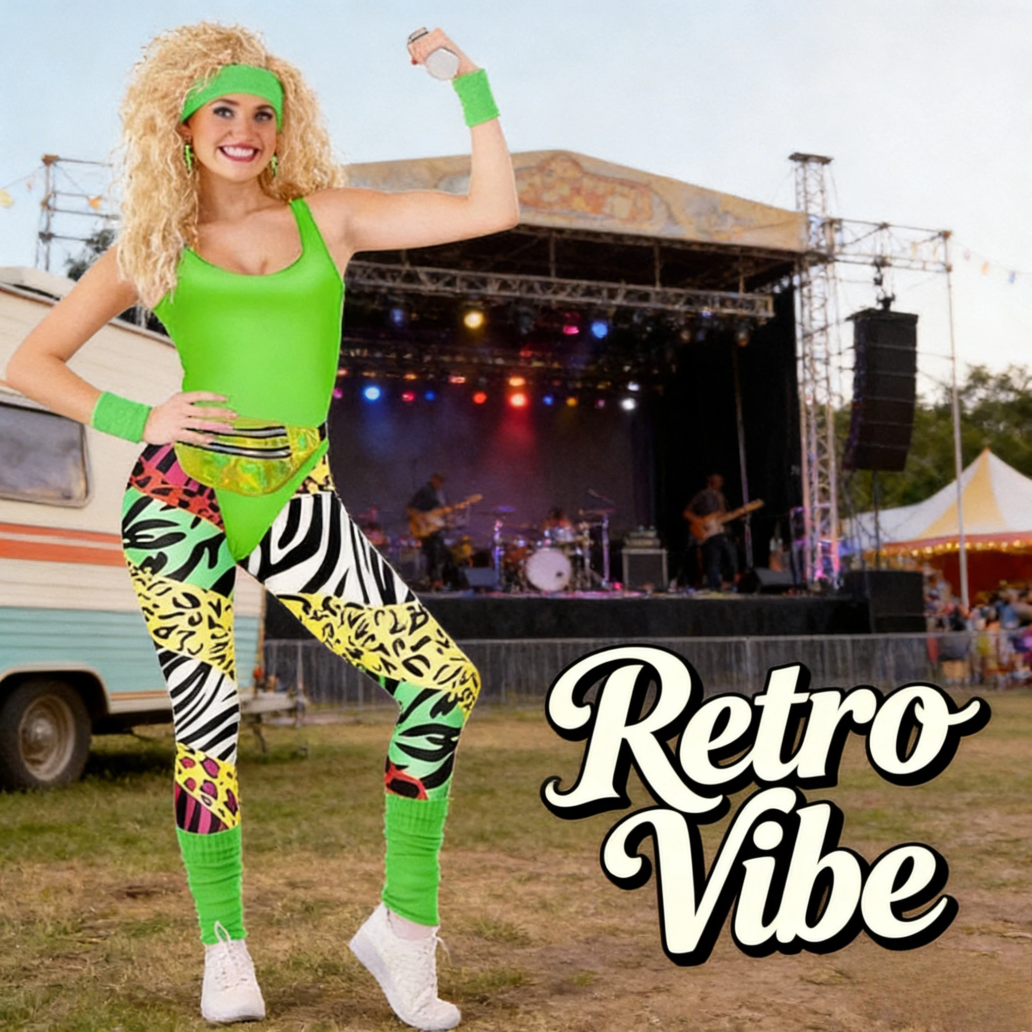 

Ретро-костюм в стиле 80-х: комплект из 7 предметов, включающий леотард и леггинсы, для тематической вечеринки в стиле 80-х, косплея и костюмированных выступлений.