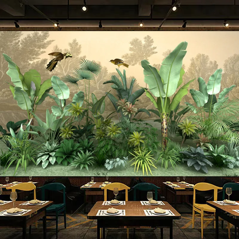 Rainforest Wallpaper Hotel B & B Banana Leaf Wallpaper Living Room Flower Shop Wall Cloth