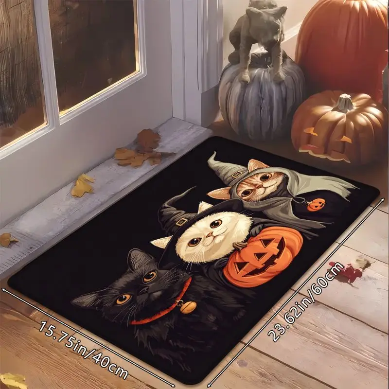 Halloween Black Cat Pumpkin Door Mat Gothic Style Area Carpet Anti slip Kitchen Floor Mat Entrance Foot Mat Home Decoration