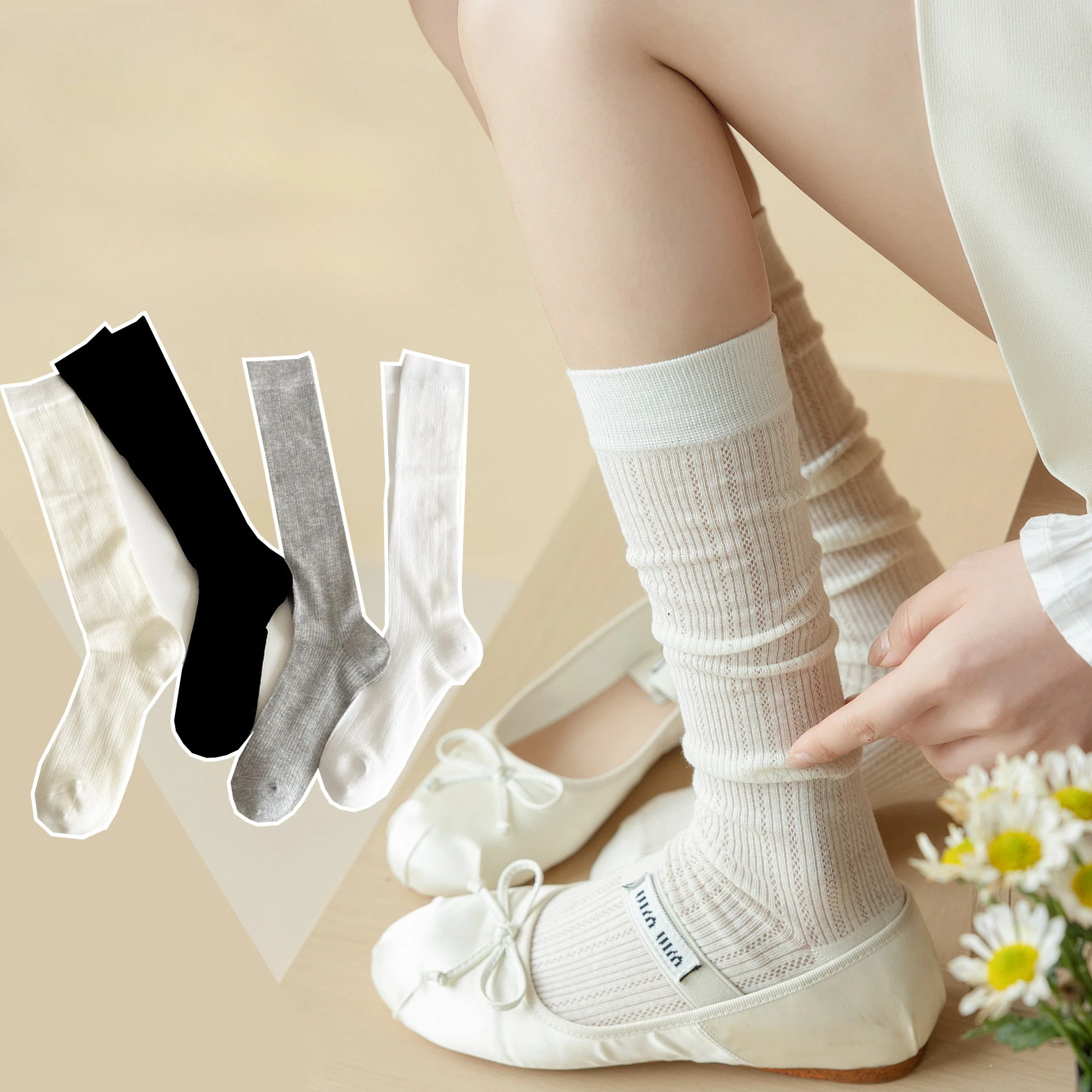 Socks Long Stockings Color Black Japanese Socks Women Gray